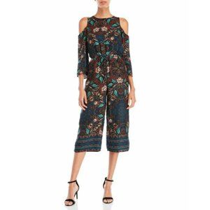 Be Bop Junior Size Small Cold Shoulder Gaucho Fleur Jumpsuit blue black green